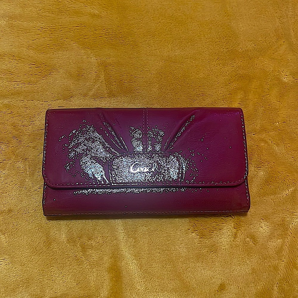 Coach Ashly Plum Patent Leather Wallet